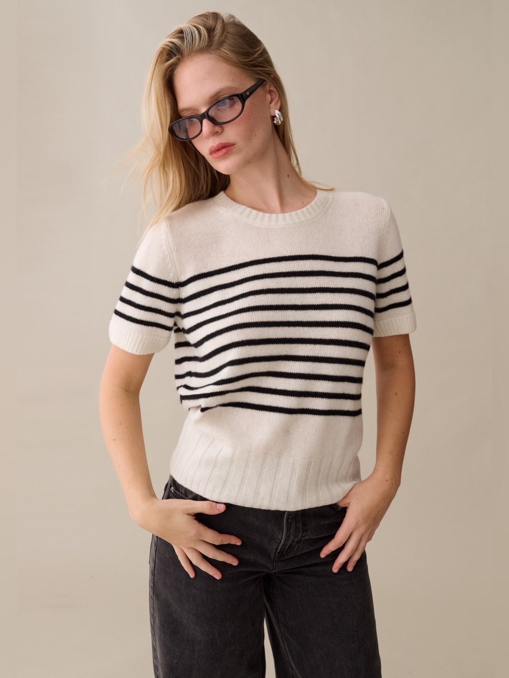 NWT Few Moda Arielle Cashmere Sweater size Small S CAARA Black Cream Stripe
